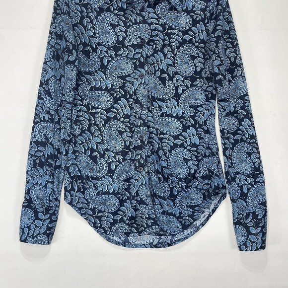 Derek Heart Womens Shirt M Blue Paisley Button Up Long Sleeve Polyester Retro - Picture 9 of 14
